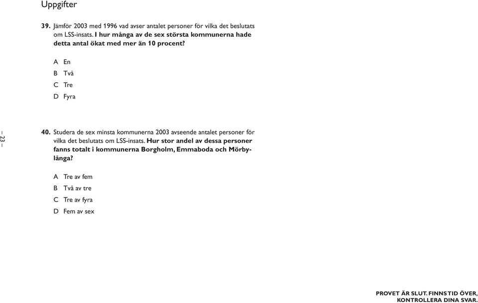 Studera de sex minsta kommunerna 2003 avseende antalet personer för vilka det beslutats om LSS-insats.