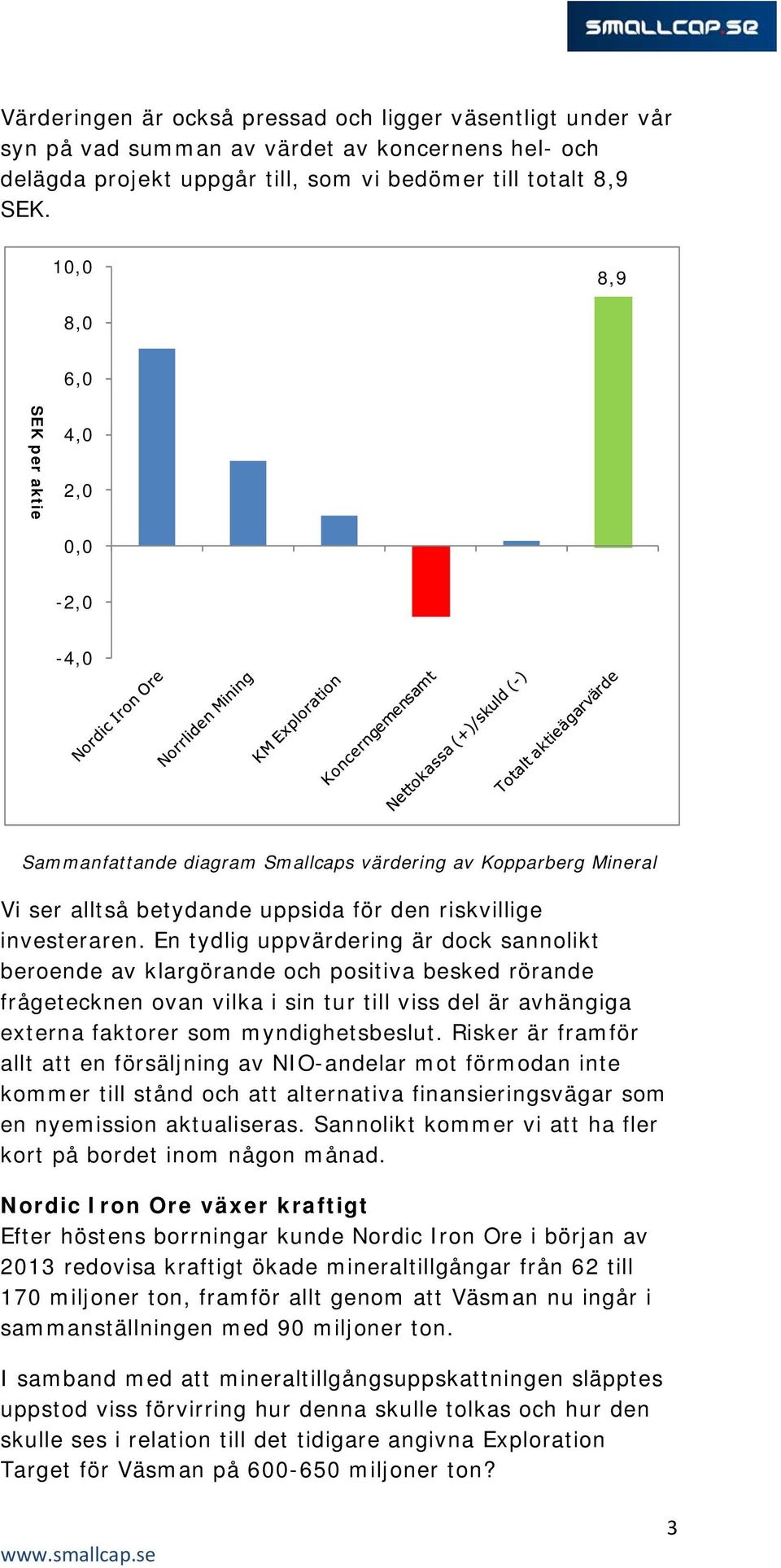 En tydlig uppvärdering är dock sannolikt beroende av klargörande och positiva besked rörande frågetecknen ovan vilka i sin tur till viss del är avhängiga externa faktorer som myndighetsbeslut.