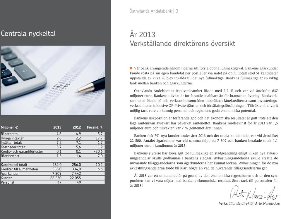 Bankens fullmäktige är en viktig länk mellan banken och ägarkunderna. Östnylands Andelsbanks bankverksamhet ökade med 7,7 % och var vid årsskiftet 637 miljoner euro.