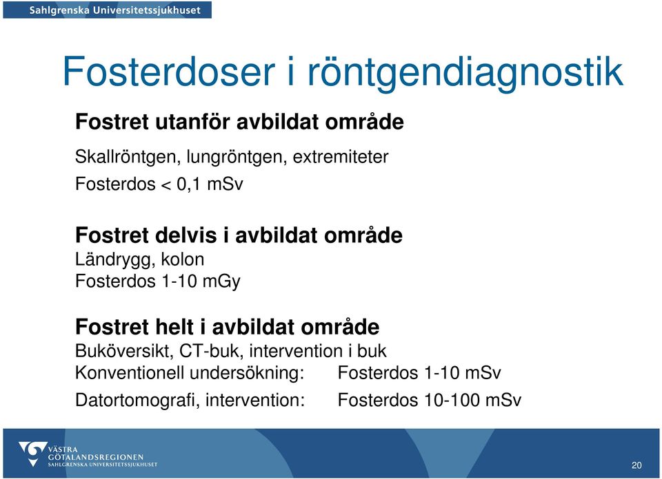 Fosterdos 1-10 mgy Fostret helt i avbildat område Buköversikt, CT-buk, intervention i buk