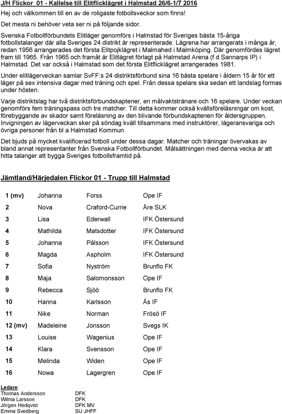 Lägrena har arrangerats i många år, redan 1956 arrangerades det första Elitpojklägret i Malmahed i Malmköping. Där genomfördes lägret fram till 1965.