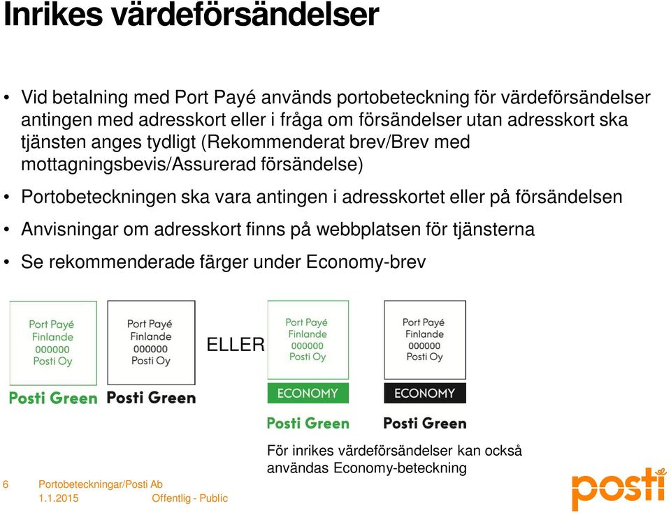 försändelse) Portobeteckningen ska vara antingen i adresskortet eller på försändelsen Anvisningar om adresskort finns på