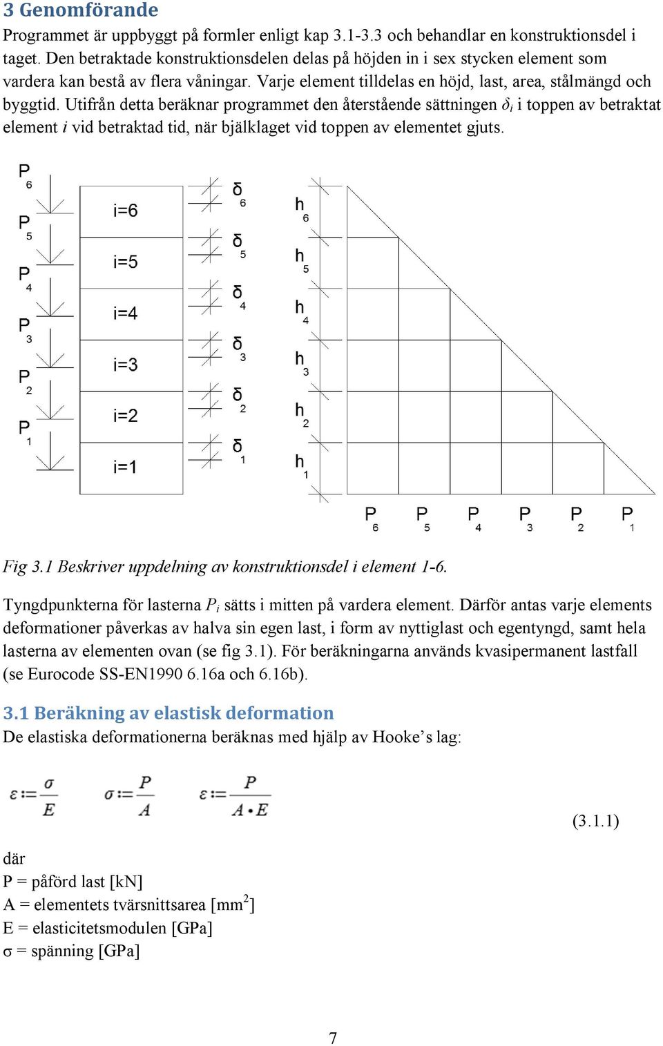 Utifrån detta beräknar programmet den återstående sättningen δ i i toppen av betraktat element i vid betraktad tid, när bjälklaget vid toppen av elementet gjuts. Fig 3.