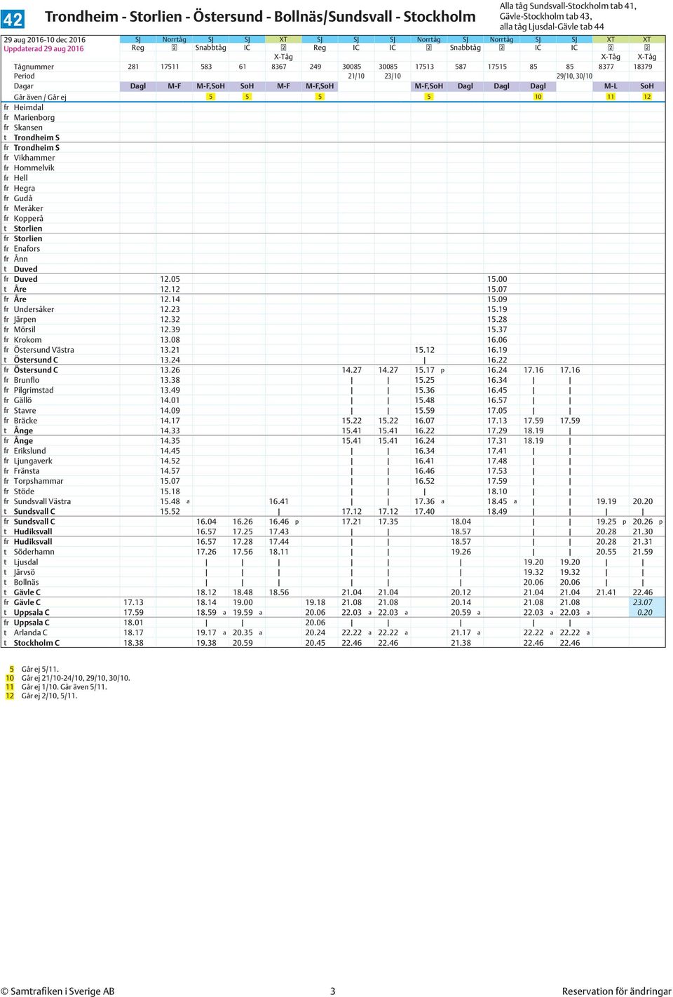 30/10 Dagar Dagl M-F M-F,SoH SoH M-F M-F,SoH M-F,SoH Dagl Dagl Dagl M-L SoH Går även / Går ej 5 5 5 5 10 11 12 fr Heimdal fr Marienborg fr Skansen t Trondheim S fr Trondheim S fr Vikhammer fr