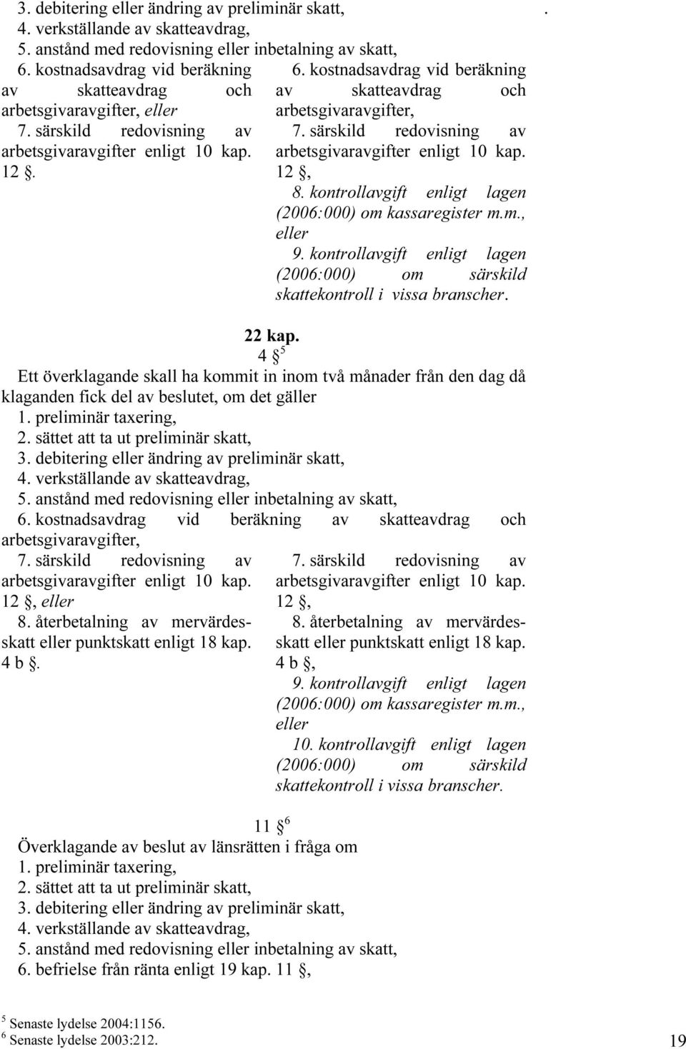 arbetsgivaravgifter enligt 10 kap 12, 8 kontrollavgift enligt lagen (2006:000) om kassaregister mm, eller 9 kontrollavgift enligt lagen (2006:000) om särskild skattekontroll i vissa branscher 22 kap