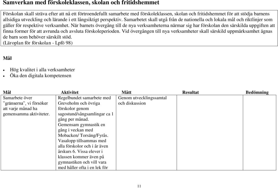 När barnets övergång till de nya verksamheterna närmar sig har förskolan den särskilda uppgiften att finna former för att avrunda och avsluta förskoleperioden.