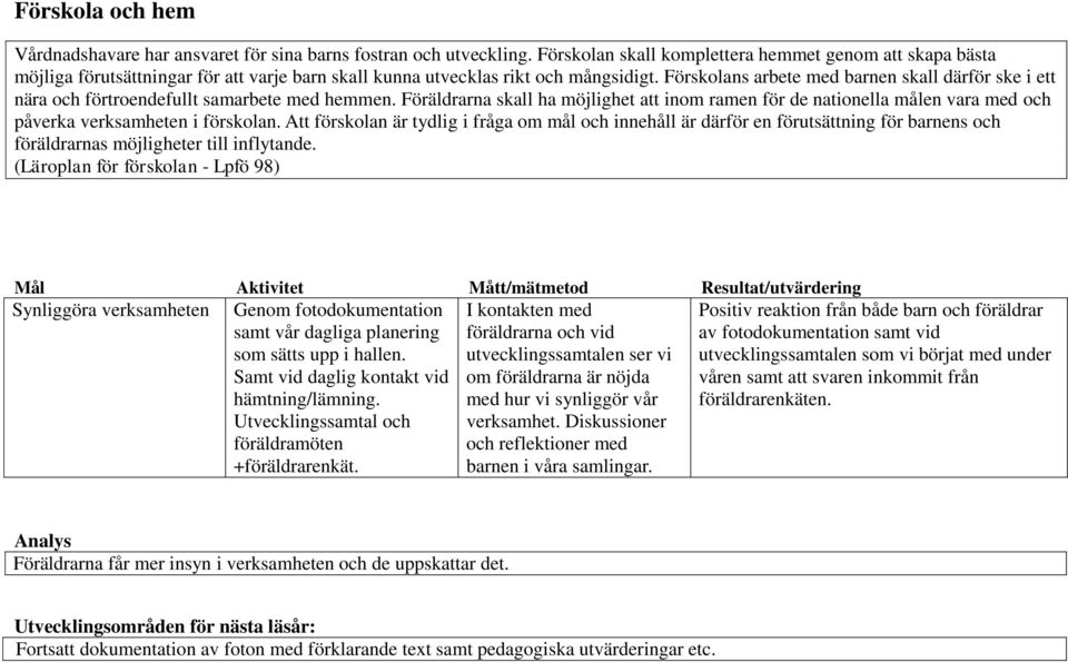 Förskolans arbete med barnen skall därför ske i ett nära och förtroendefullt samarbete med hemmen.