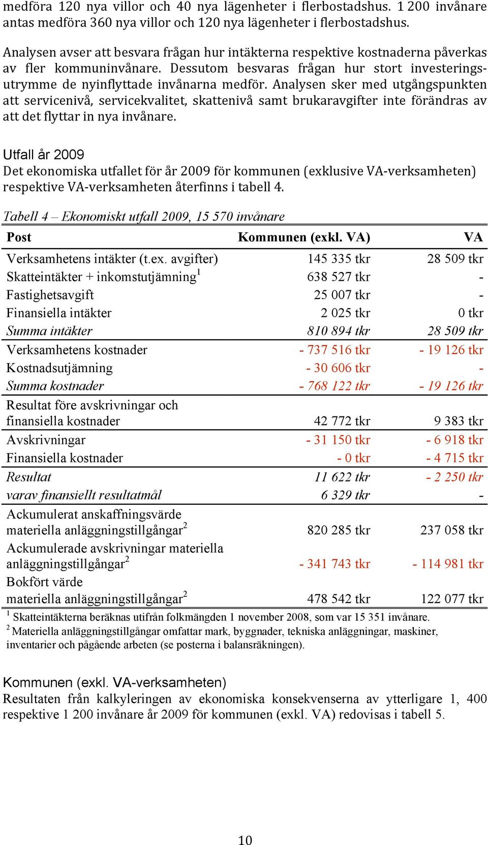 Analysen sker med utgångspunkten att servicenivå, servicekvalitet, skattenivå samt brukaravgifter inte förändras av att det flyttar in nya invånare.