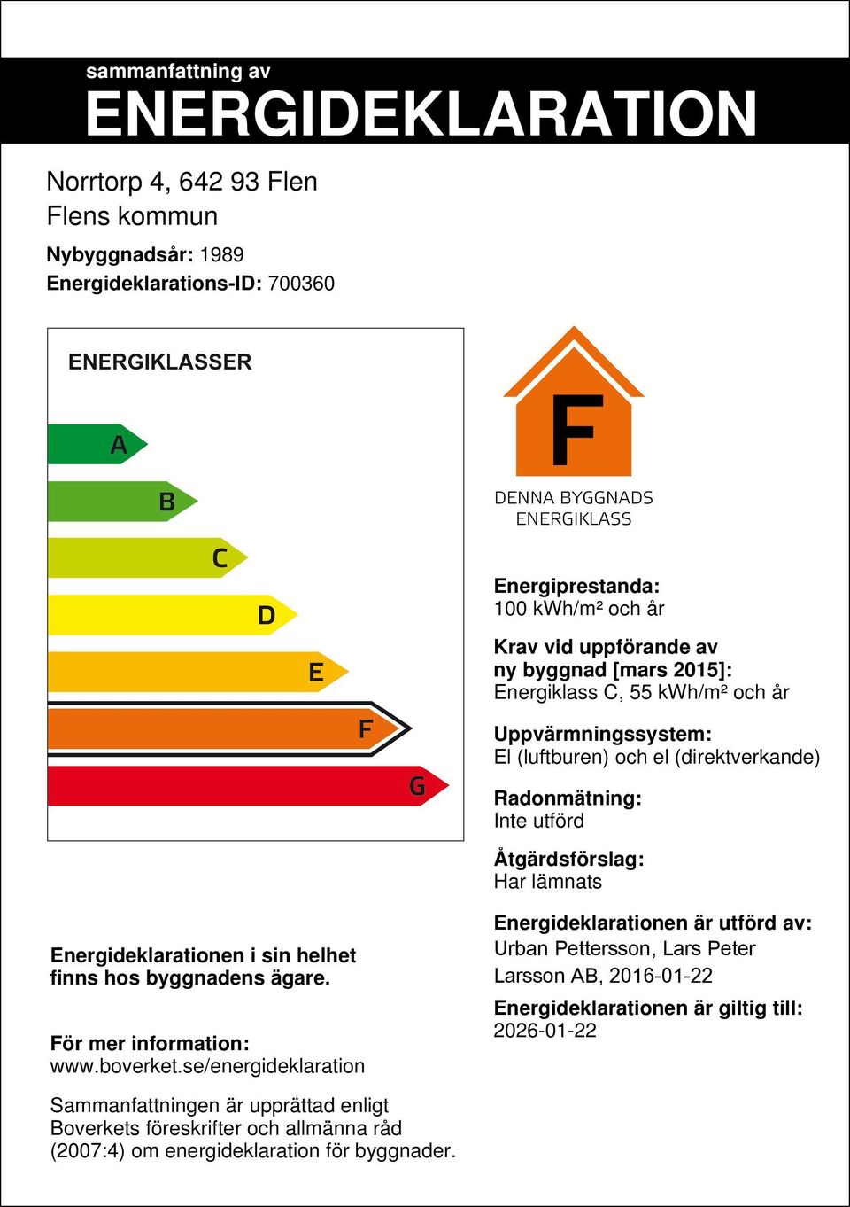 Energideklarationen i sin helhet finns hos byggnadens ägare. För mer information: www.boverket.