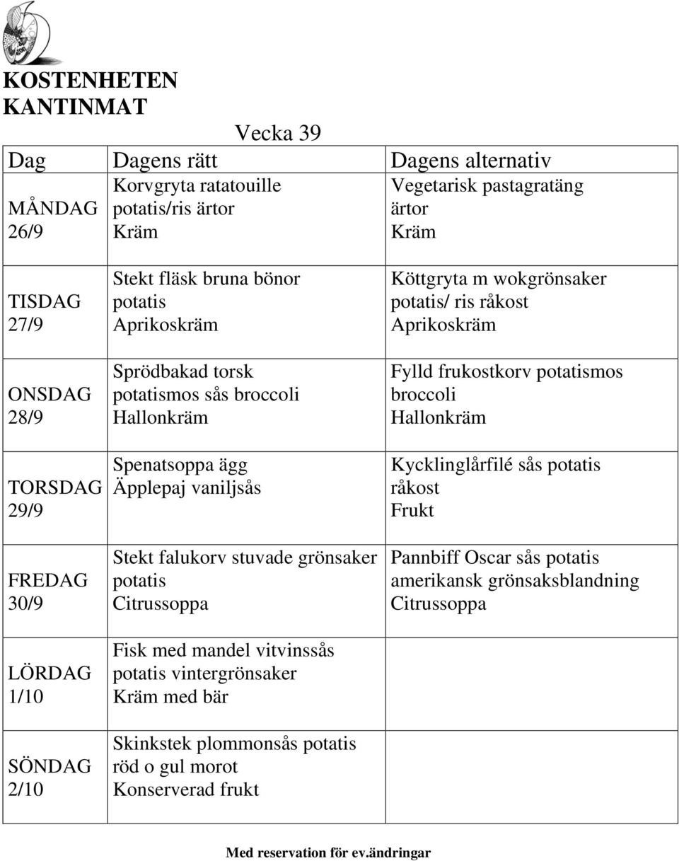 mandel vitvinssås potatis vintergrönsaker med bär Skinkstek plommonsås potatis röd o gul morot Konserverad frukt Köttgryta m