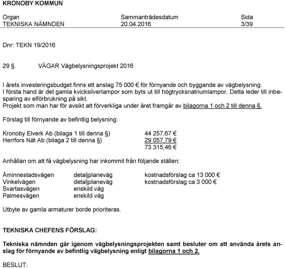 Projekt som man har för avsikt att förverkliga under året framgår av bilagorna 1 och 2 till denna.