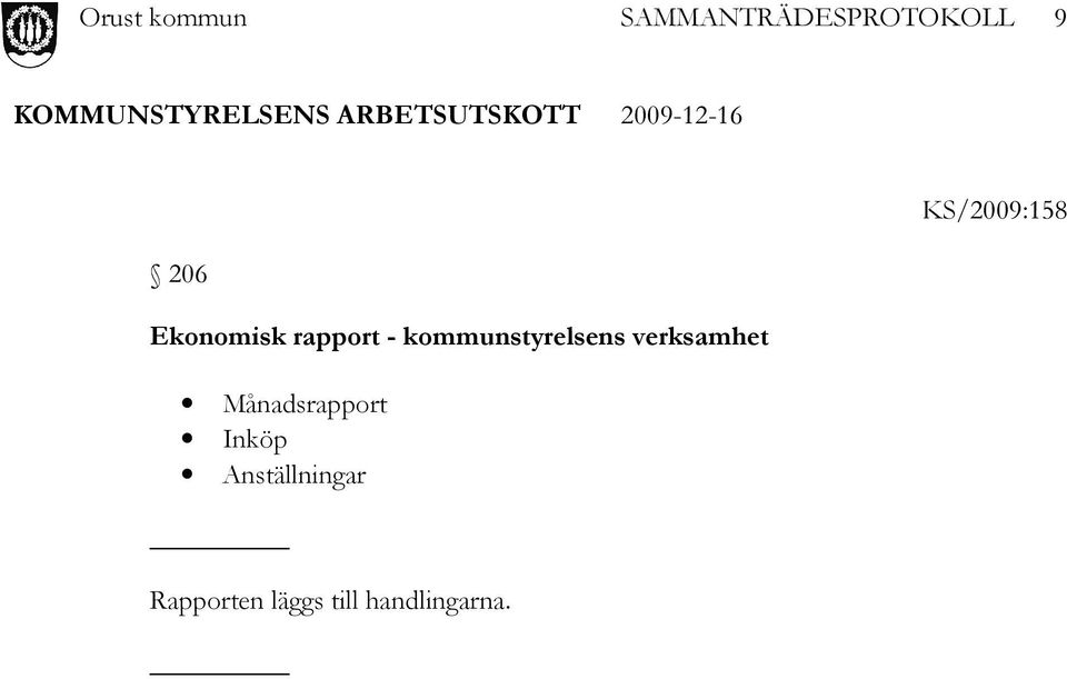 verksamhet Månadsrapport Inköp