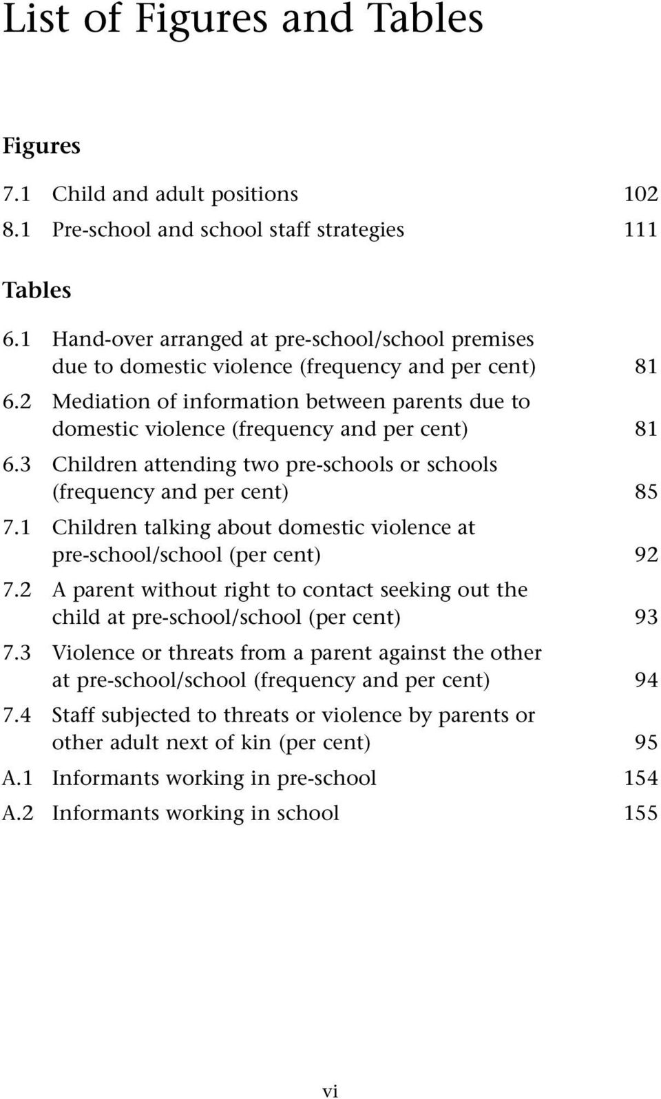 2 Mediation of information between parents due to domestic violence (frequency and per cent) 81 6.3 Children attending two pre-schools or schools (frequency and per cent) 85 7.