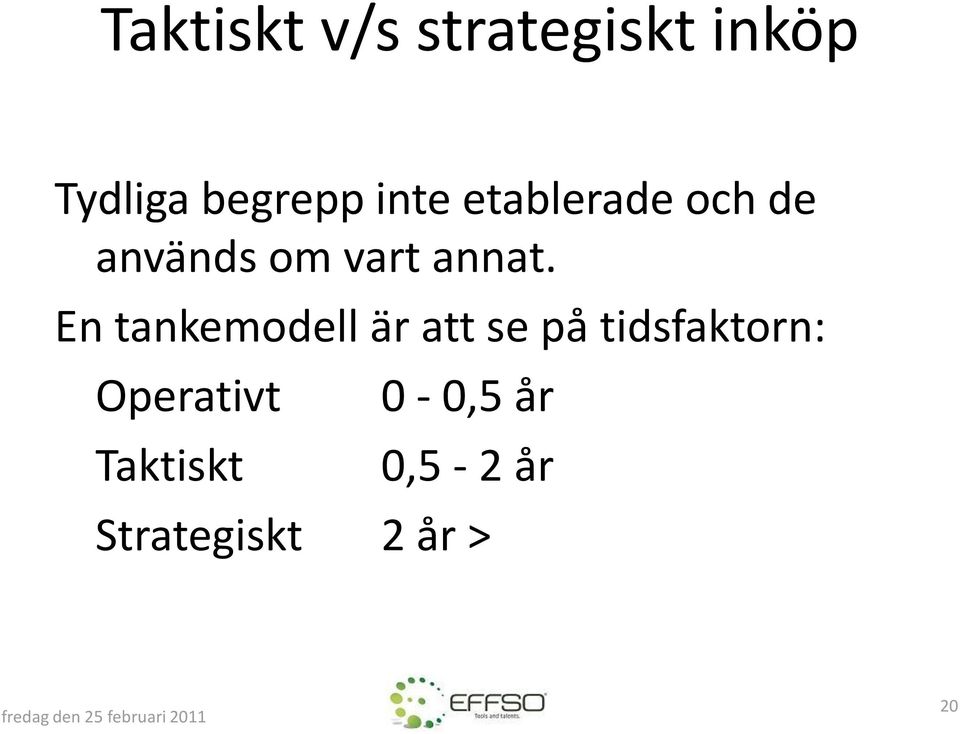 En tankemodell är att se på tidsfaktorn: Operativt