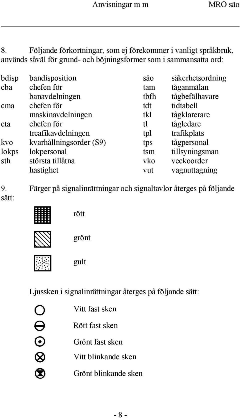 tåganmälan banavdelningen tbfh tågbefälhavare cma chefen för tdt tidtabell maskinavdelningen tkl tågklarerare cta chefen för tl tågledare treafikavdelningen tpl trafikplats kvo