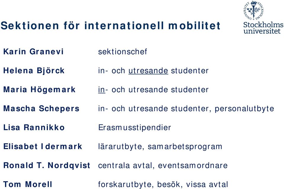 Nordqvist Tom Morell sektionschef in- och utresande studenter in- och utresande studenter in-
