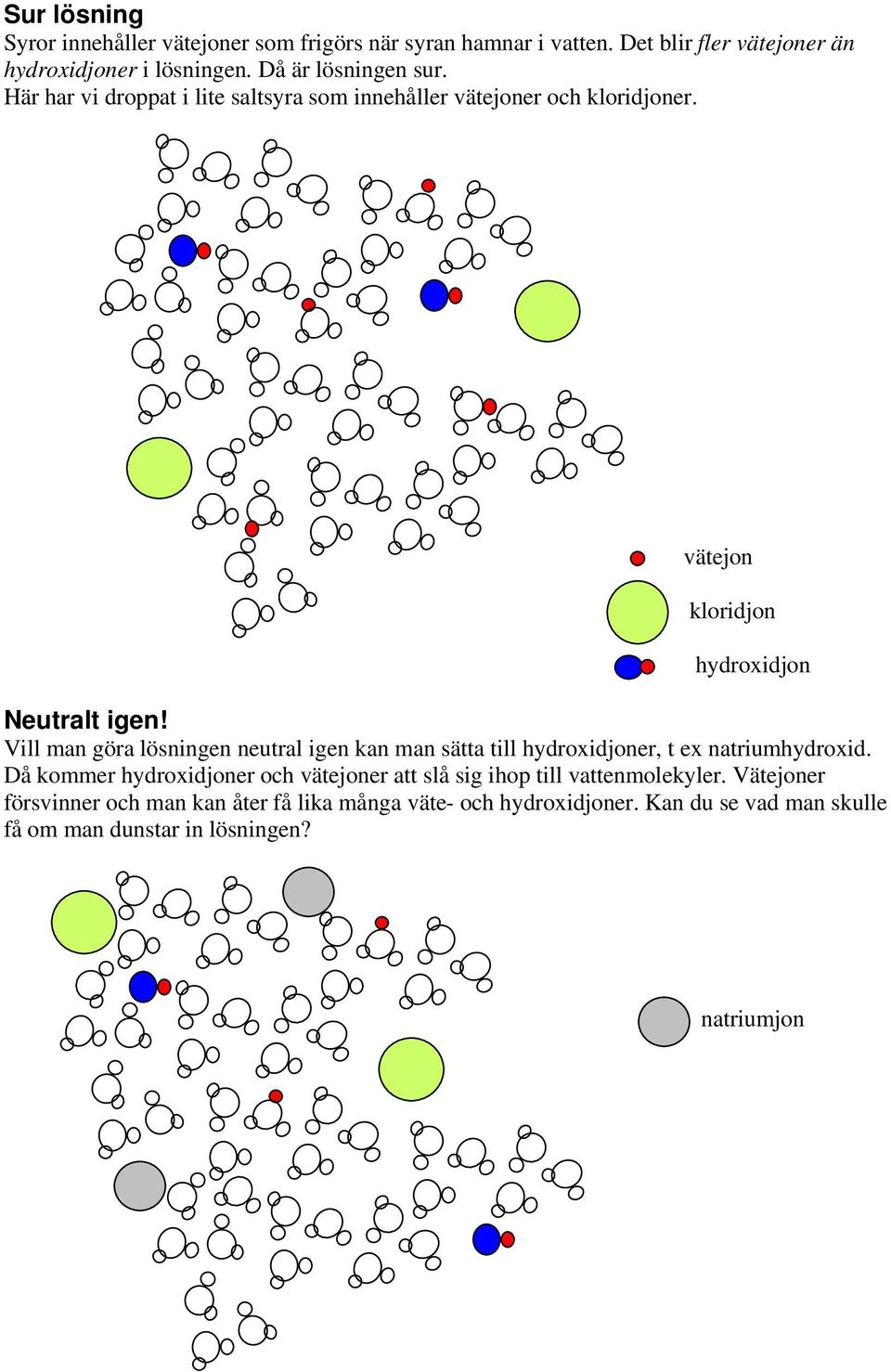 Vill man göra lösningen neutral igen kan man sätta till hydroxidjoner, t ex natriumhydroxid.