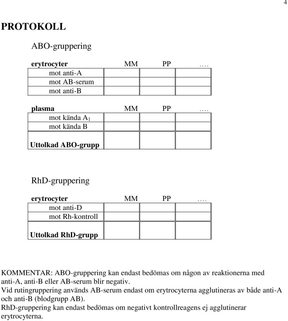 mot anti-d mot Rh-kontroll Uttolkad RhD-grupp KOMMENTAR: ABO-gruppering kan endast bedömas om någon av reaktionerna med anti-a, anti-b