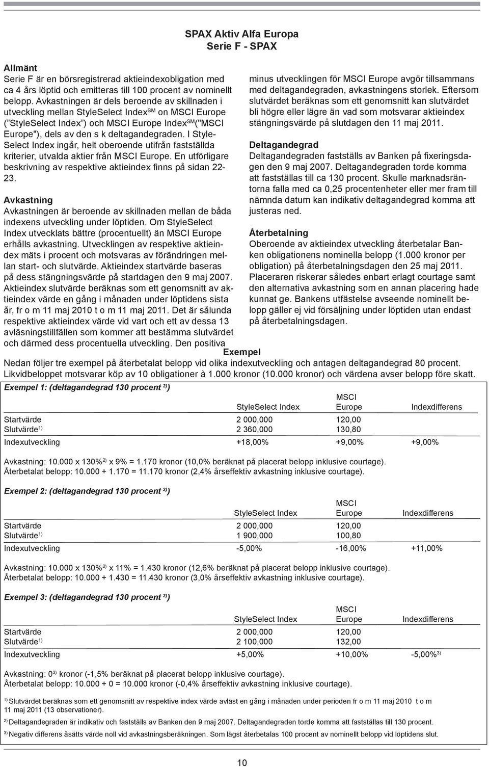 I Style- Select Index ingår, helt oberoende utifrån fastställda kriterier, utvalda aktier från MSCI Europe. En utförligare beskrivning av respektive aktieindex finns på sidan 22-23.