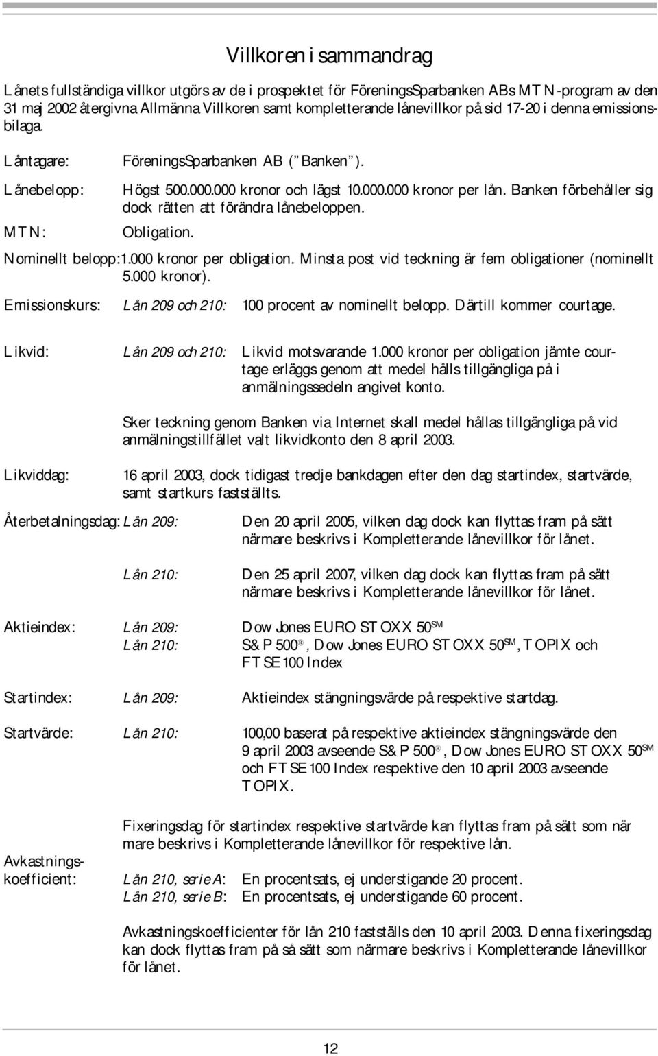 Banken förbehåller sig dock rätten att förändra lånebeloppen. Obligation. Nominellt belopp:1.000 kronor per obligation. Minsta post vid teckning är fem obligationer (nominellt 5.000 kronor).