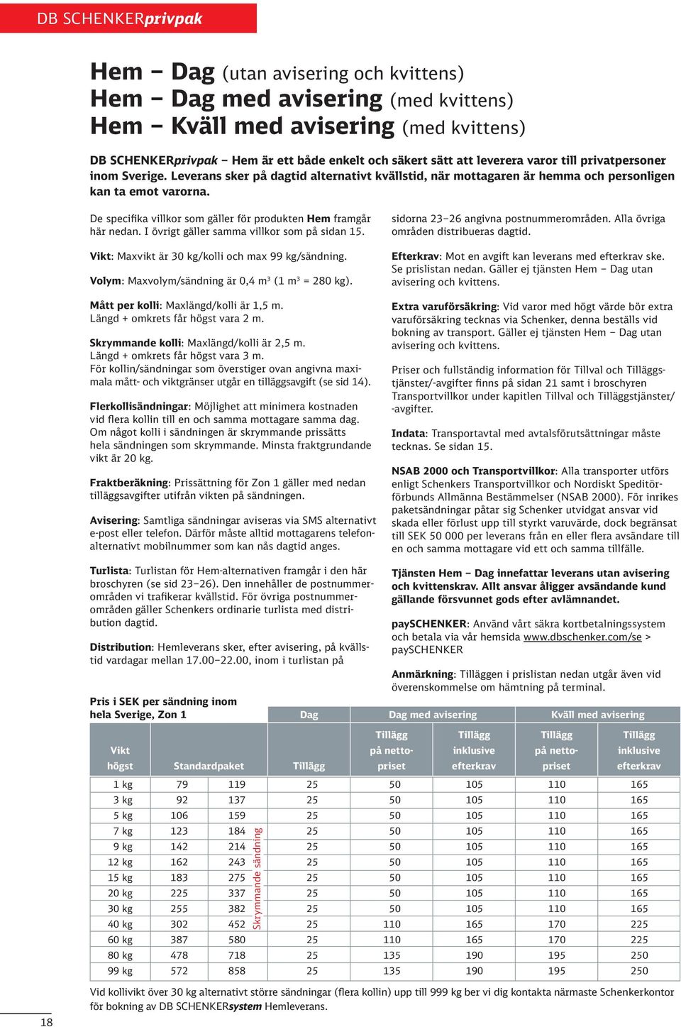 De specifika villkor som gäller för produkten Hem framgår här nedan. I övrigt gäller samma villkor som på sidan 1. Vikt: Maxvikt är 0 kg/kolli och max 99 kg/sändning.