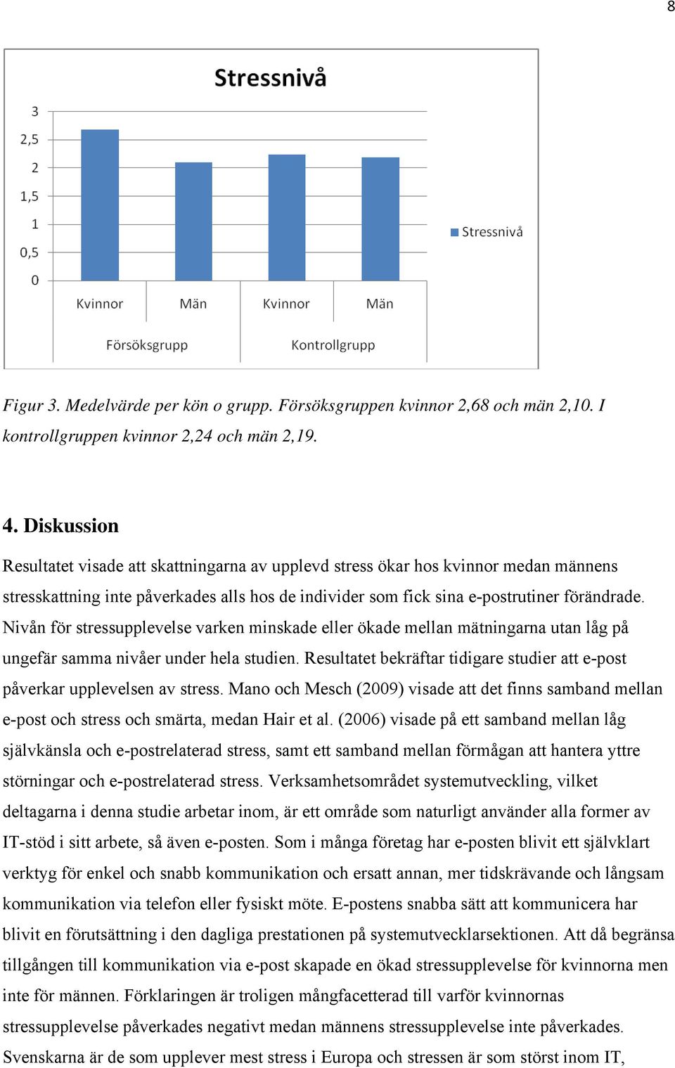 Nivån för stressupplevelse varken minskade eller ökade mellan mätningarna utan låg på ungefär samma nivåer under hela studien.