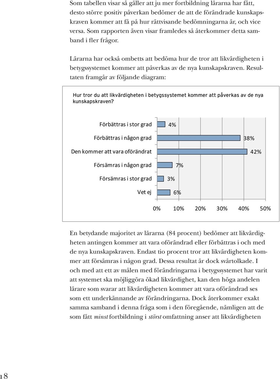 Lärarna har också ombetts att bedöma hur de tror att likvärdigheten i betygssystemet kommer att påverkas av de nya kunskapskraven.