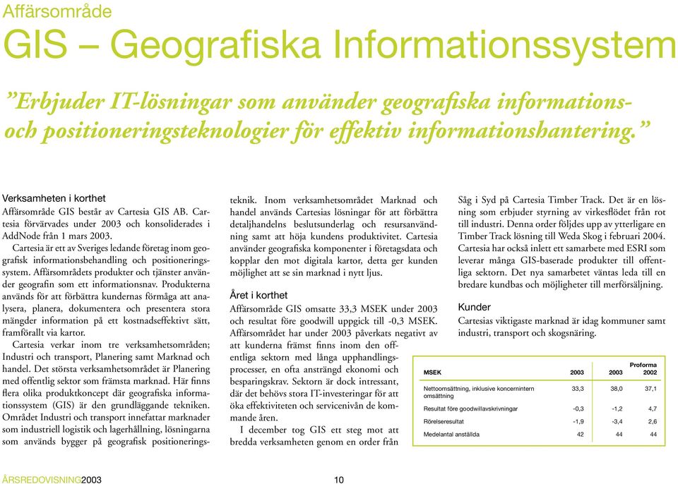 Cartesia är ett av Sveriges ledande företag inom geografisk informationsbehandling och positioneringssystem. Affärsområdets produkter och tjänster använder geografin som ett informationsnav.