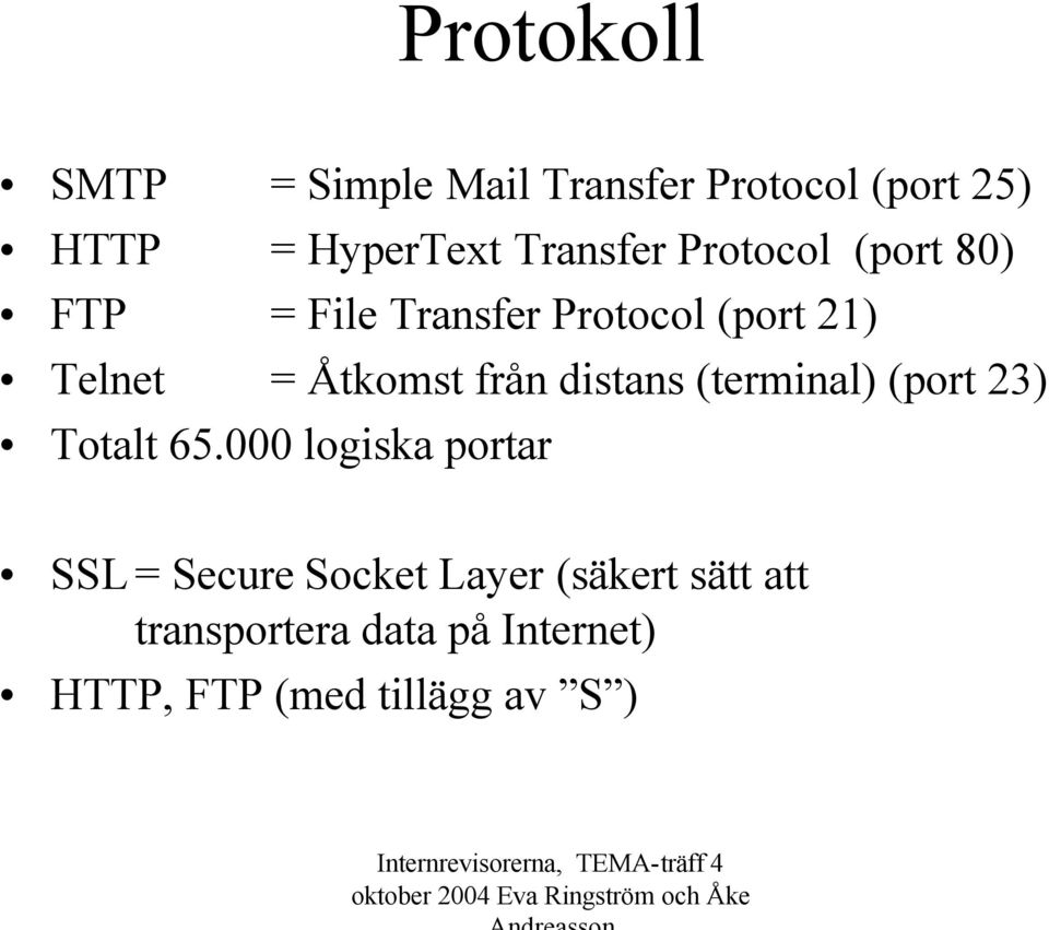 Åtkomst från distans (terminal) (port 23) Totalt 65.