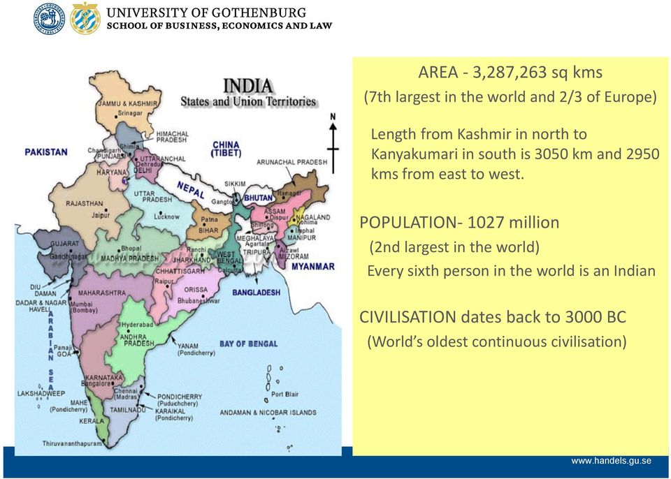 POPULATION 1027 million (2nd largest in the world) Every sixth person in the world