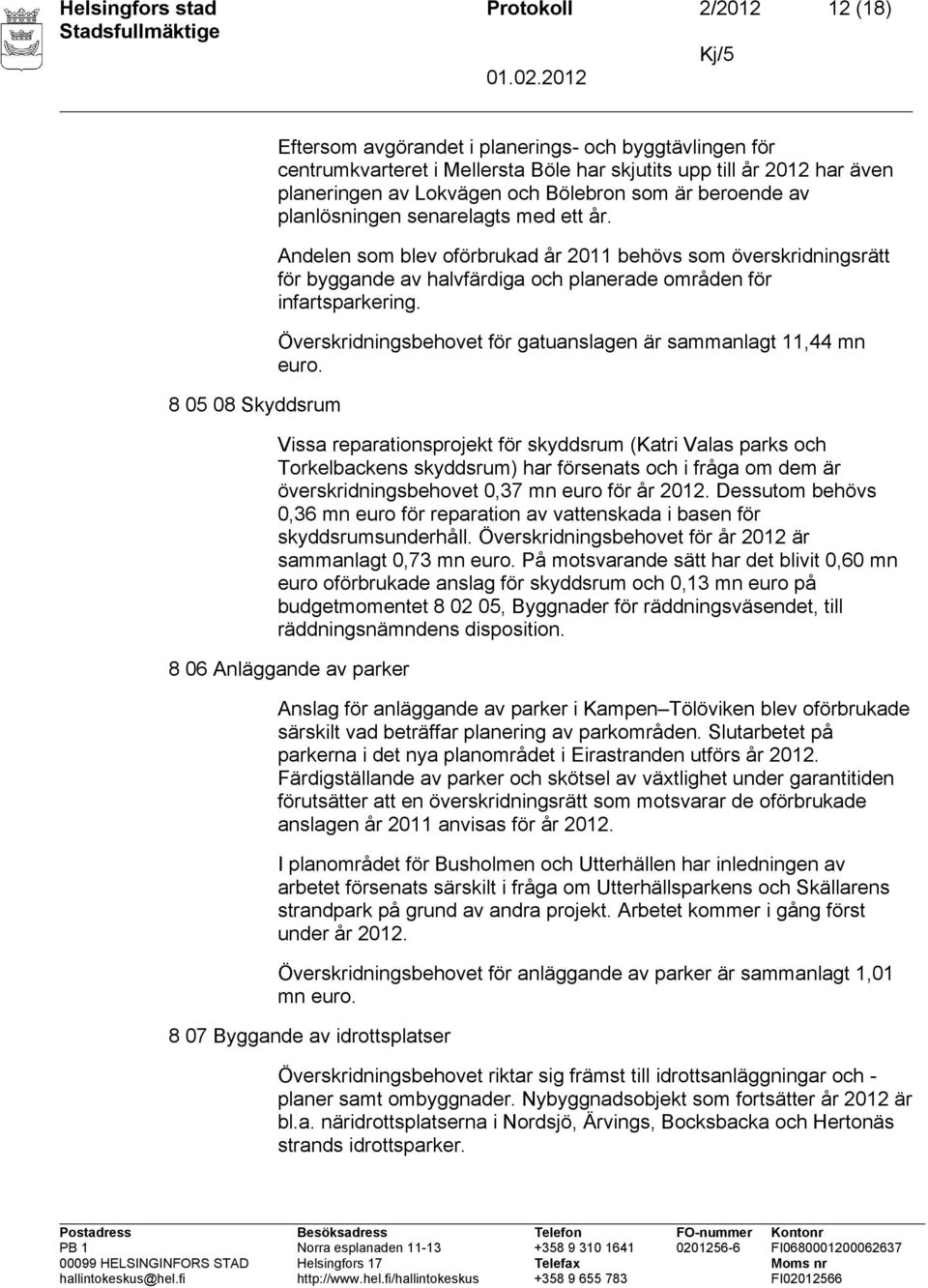 Andelen som blev oförbrukad år 2011 behövs som överskridningsrätt för byggande av halvfärdiga och planerade områden för infartsparkering.