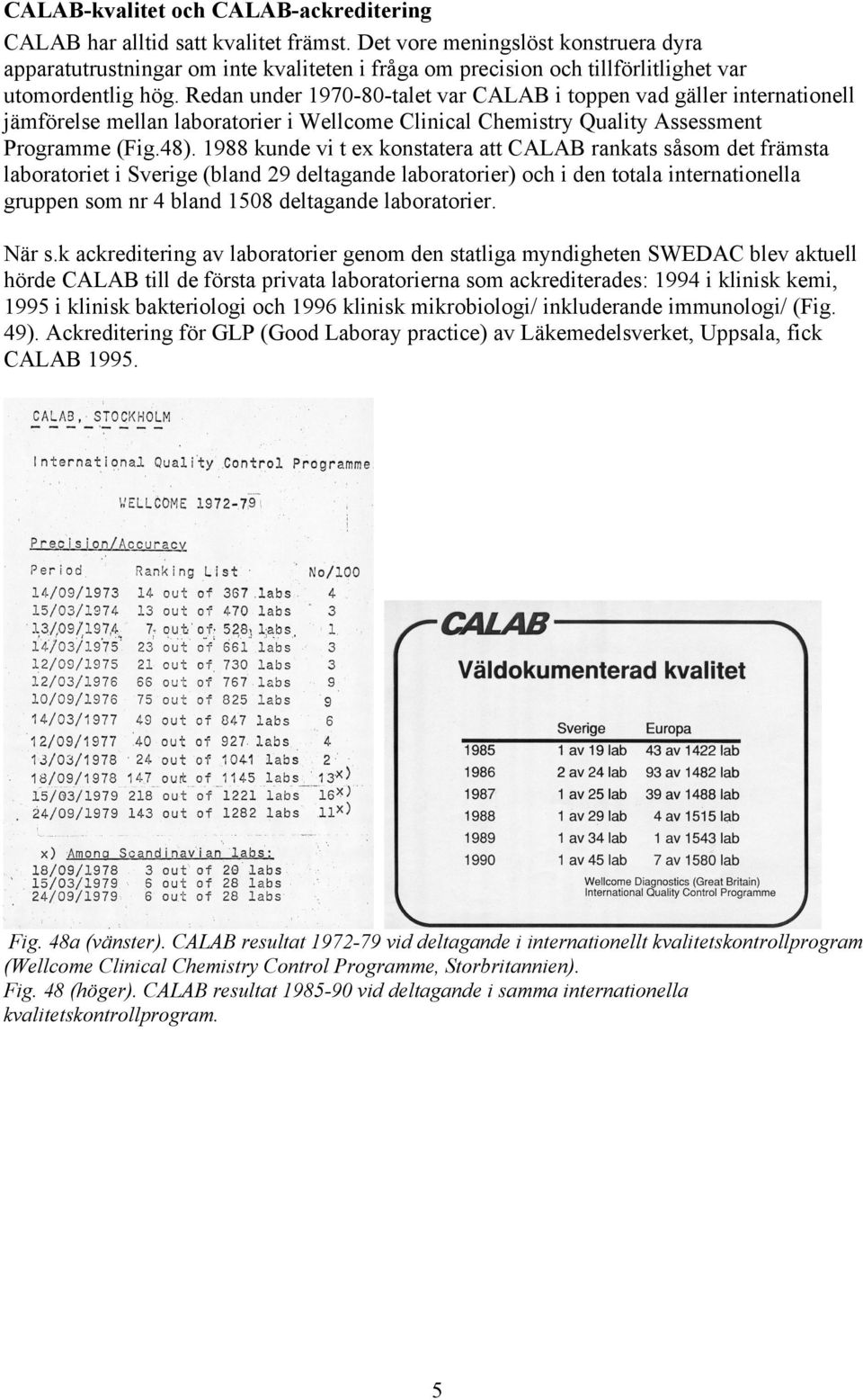 Redan under 1970-80-talet var CALAB i toppen vad gäller internationell jämförelse mellan laboratorier i Wellcome Clinical Chemistry Quality Assessment Programme (Fig.48).