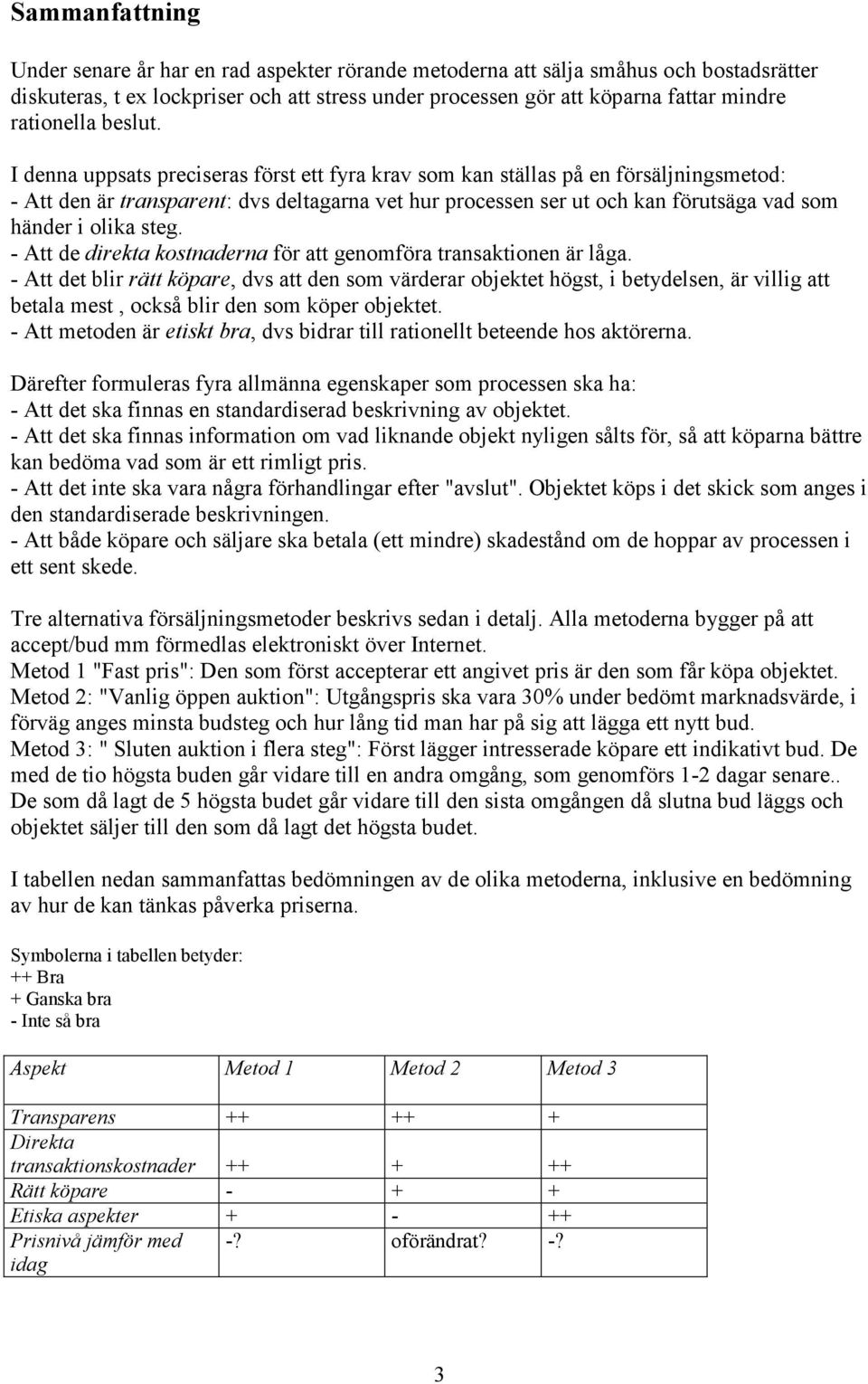 I denna uppsats preciseras först ett fyra krav som kan ställas på en försäljningsmetod: - Att den är transparent: dvs deltagarna vet hur processen ser ut och kan förutsäga vad som händer i olika steg.