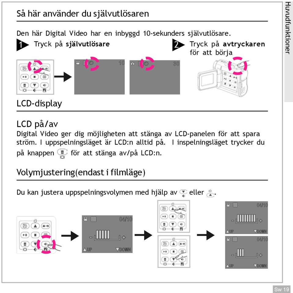 dig möjligheten att stänga av LCD-panelen för att spara ström. I uppspelningsläget är LCD:n alltid på.