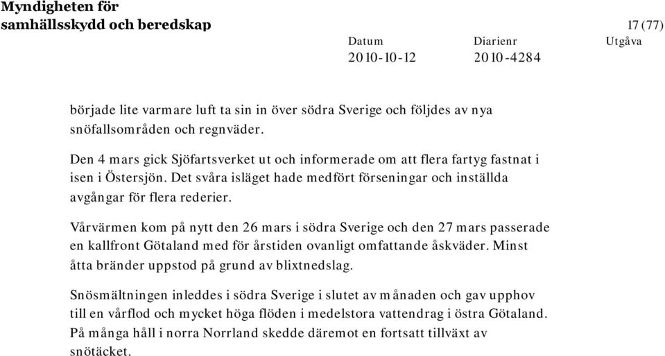 Vårvärmen kom på nytt den 26 mars i södra Sverige och den 27 mars passerade en kallfront Götaland med för årstiden ovanligt omfattande åskväder.