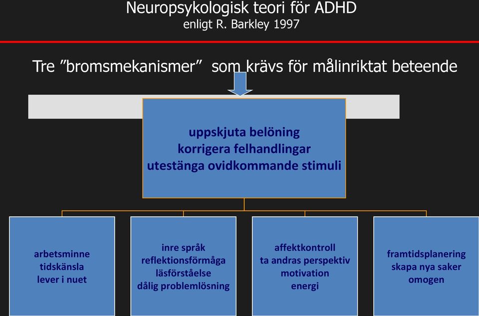 korrigera felhandlingar utestänga ovidkommande stimuli arbetsminne tidskänsla lever i nuet inre