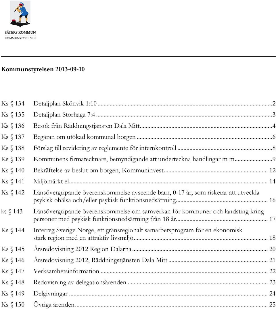 .. 9 Ks 140 Bekräftelse av beslut om borgen, Kommuninvest... 12 Ks 141 Miljömärkt el.