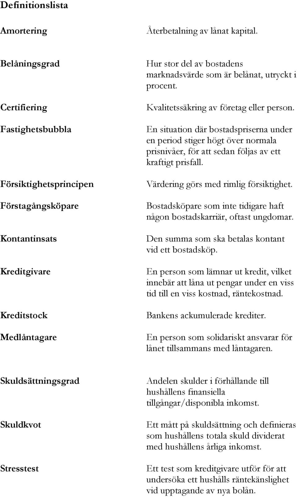 utryckt i procent. Kvalitetssäkring av företag eller person. En situation där bostadspriserna under en period stiger högt över normala prisnivåer, för att sedan följas av ett kraftigt prisfall.