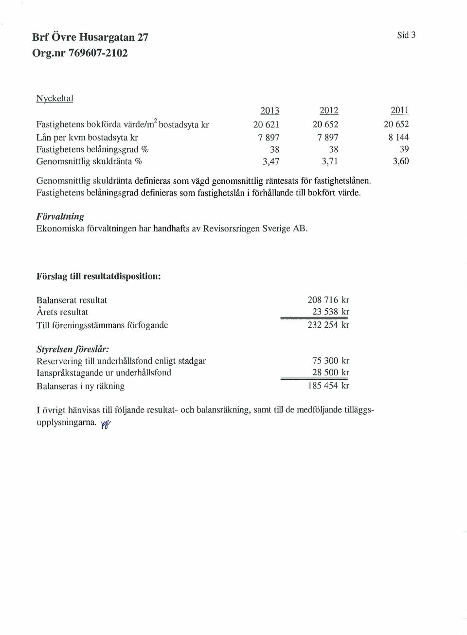 Förva1tning Eknmiska förvaltningen hal' handhafts av Revisrsringen Sverige AB.