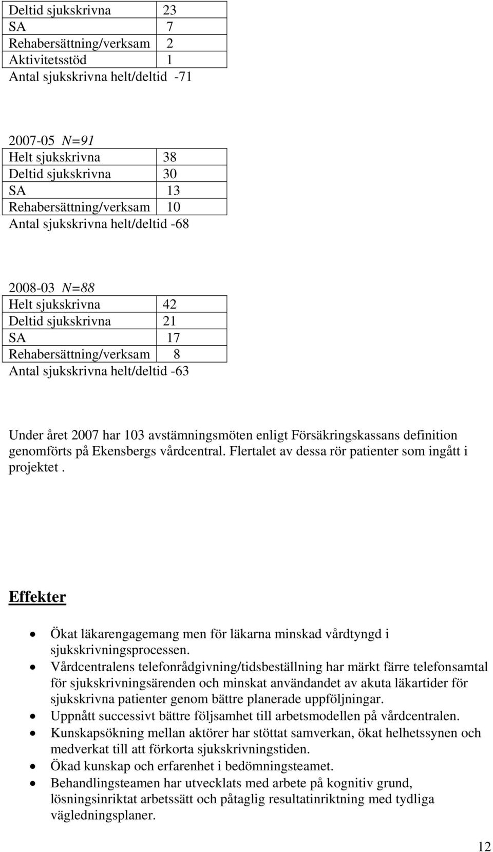 Försäkringskassans definition genomförts på Ekensbergs vårdcentral. Flertalet av dessa rör patienter som ingått i projektet.