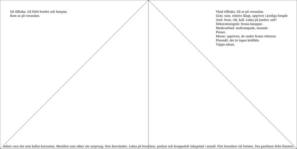 Maskrosblad: nedtrampade, mosade. Pioner. Mossa: uppriven, de undre bruna rötterna Föremål: det är ingen kräftklo. Tappa näsan.