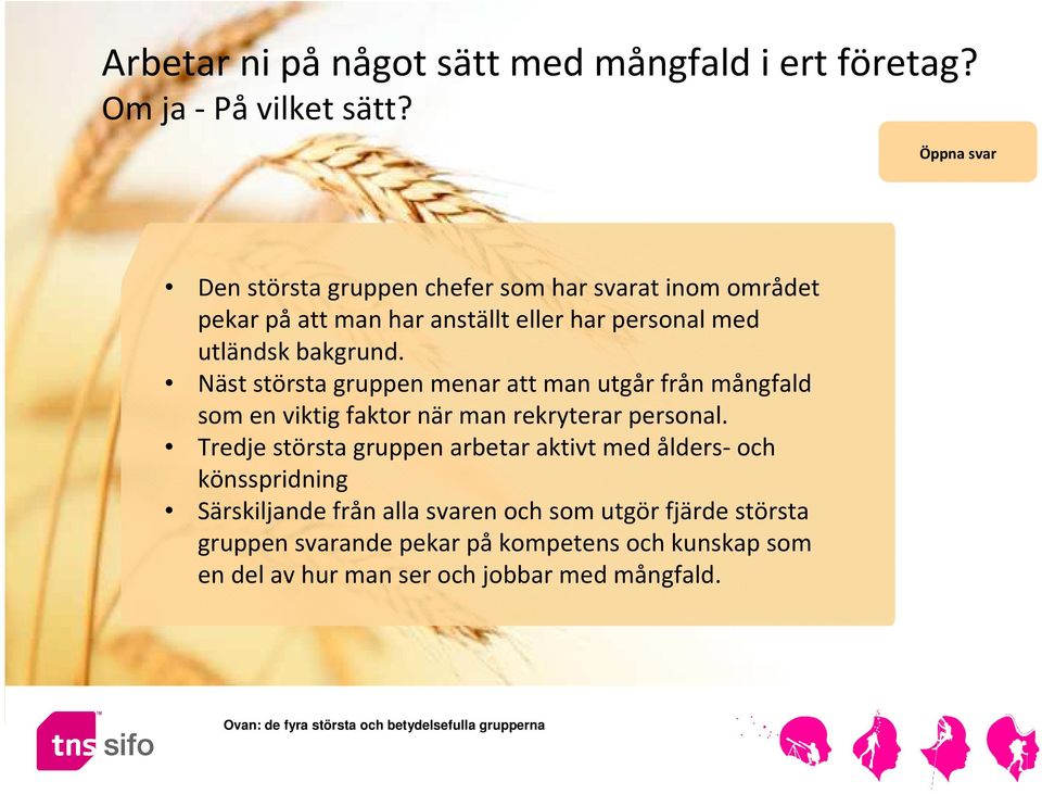 Näst största gruppen menar att man utgår från mångfald som en viktig faktor när man rekryterar personal.