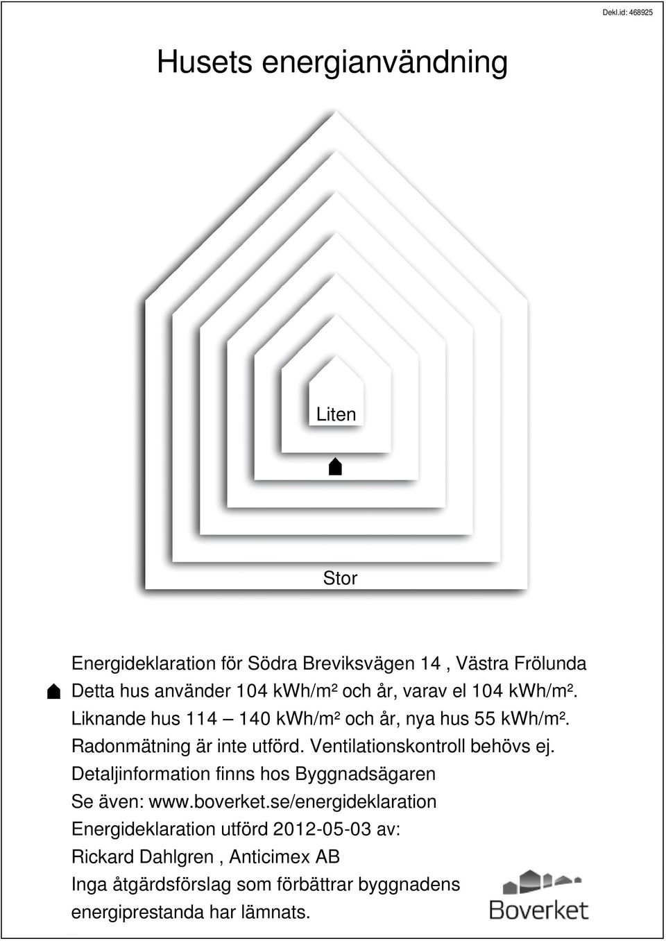 Ventilationskontroll behövs ej. Detaljinformation finns hos Byggnadsägaren Se även: www.boverket.