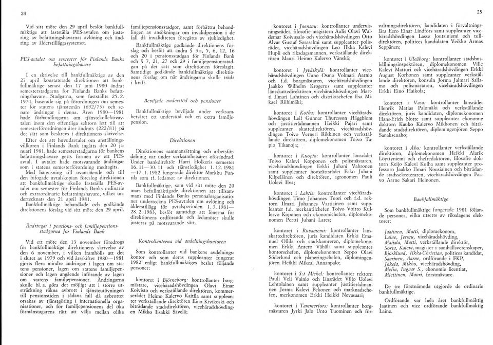 semesterstadgarna för Finlands Banks befattningshavare. Stadgarna, som fastställts 25.2. 1974, baserade sig på förordningen om semester för statens tjänstemän (692/73) och senare ändringar i denna.