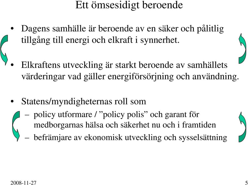 Elkraftens utveckling är starkt beroende av samhällets värderingar vad gäller energiförsörjning och