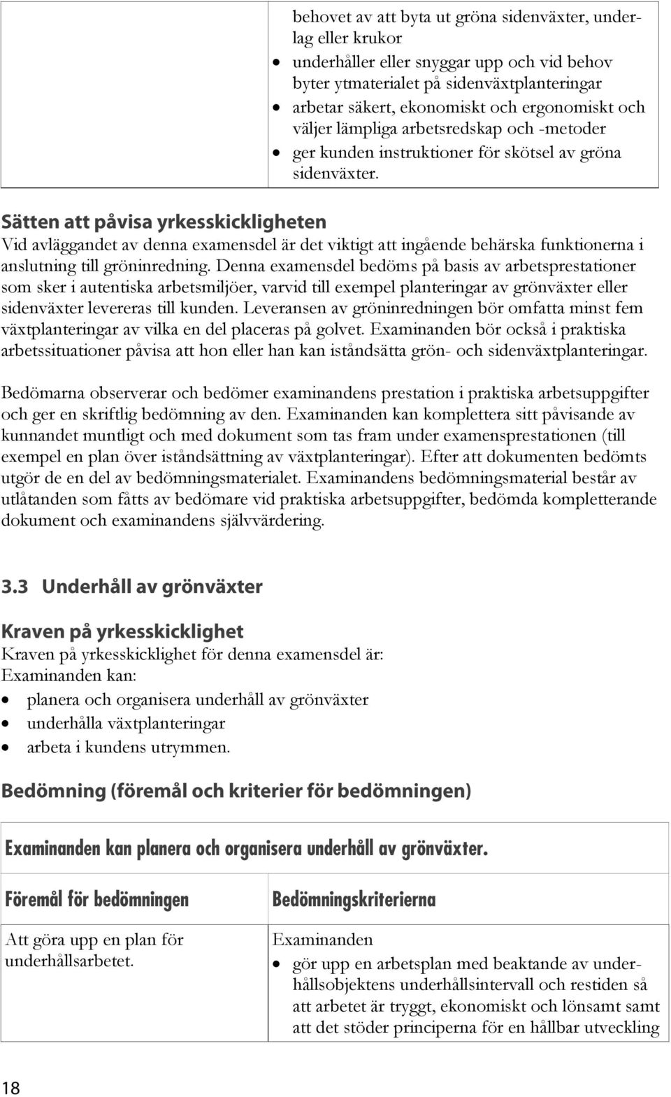 Sätten att påvisa yrkesskickligheten Vid avläggandet av denna examensdel är det viktigt att ingående behärska funktionerna i anslutning till gröninredning.