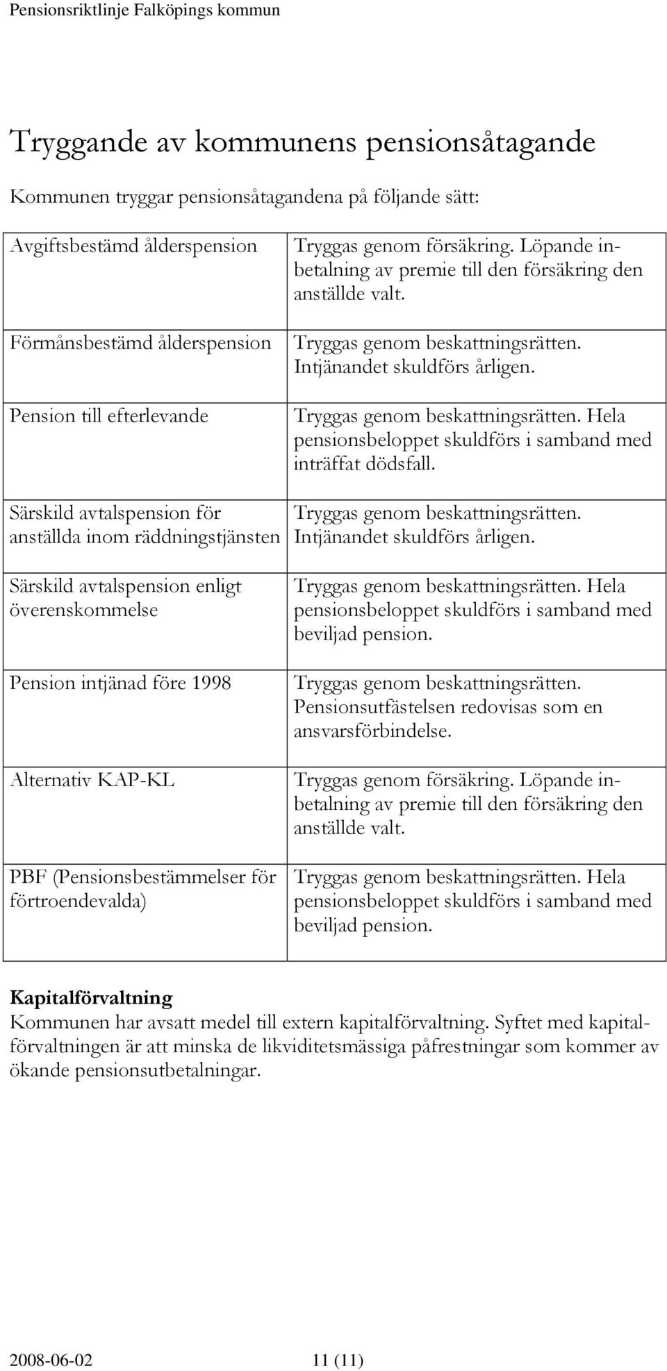 Särskild avtalspension för anställda inom räddningstjänsten Tryggas genom beskattningsrätten. Intjänandet skuldförs årligen.