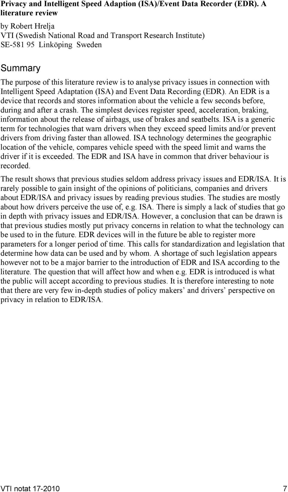 in connection with Intelligent Speed Adaptation (ISA) and Event Data Recording (EDR).