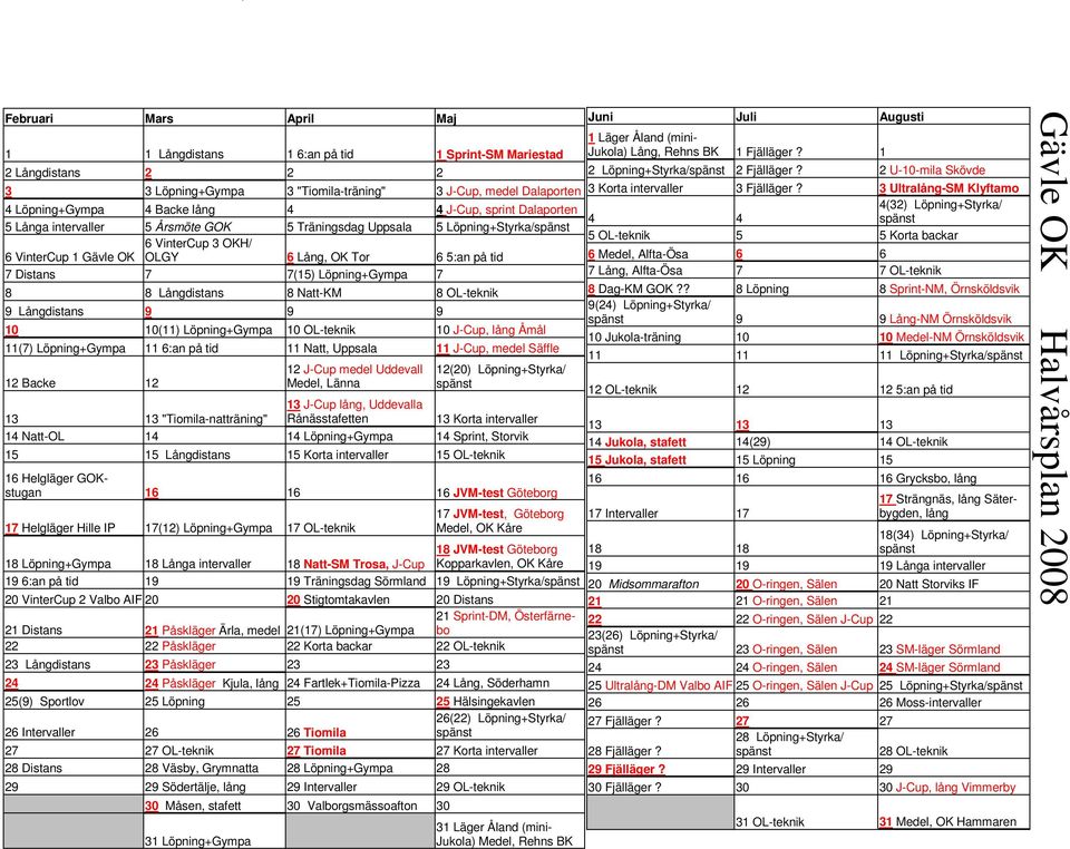 7 8 8 Långdistans 8 Natt-KM 8 OL-teknik 9 Långdistans 9 9 9 10 10(11) Löpning+Gympa 10 OL-teknik 10 J-Cup, lång Åmål 11(7) Löpning+Gympa 11 6:an på tid 11 Natt, Uppsala 11 J-Cup, medel Säffle 12