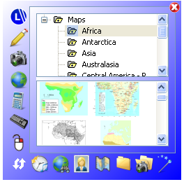 Kontroller Quick Media knappen visar genvägar till de olika Quick Media applikationerna. Online resurser visar de resurser du har sparat på datorn Ger dig tillgång till Clipart-biblioteket.
